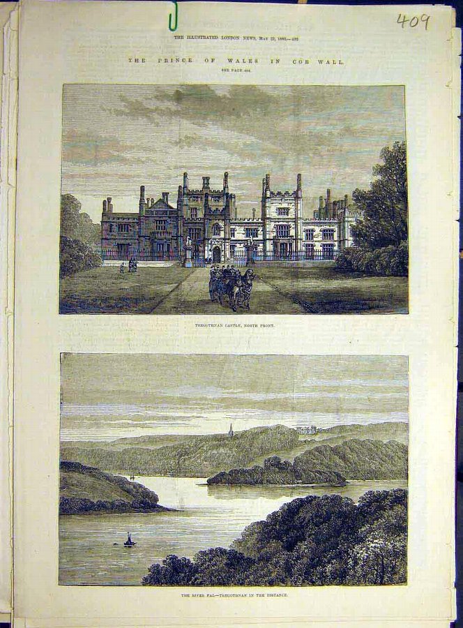 Print 1880 Cornwall Prince Wales Tregothnan Castle