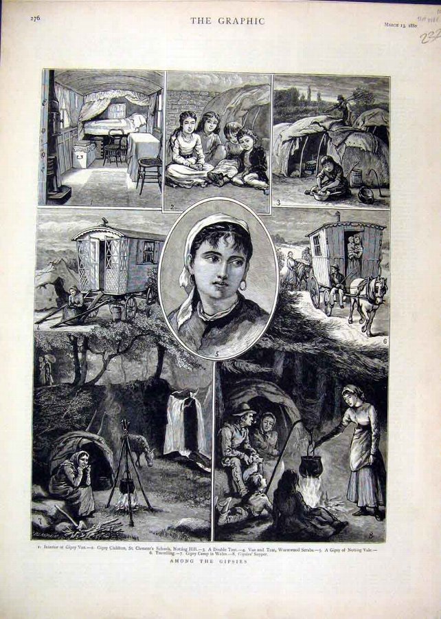 Print 1880 Gipsies Van Children Tent Camp Wormwood