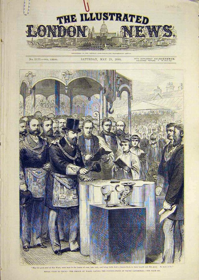 Print 1880 Royal Visit Prince Wales Truro Cathedra