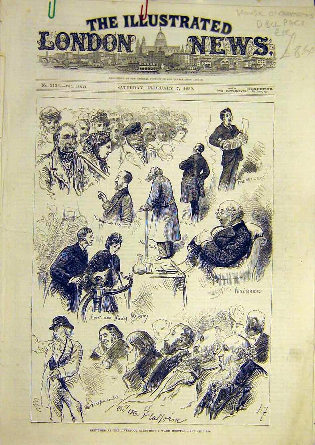 Print 1880 Sketches Liverpool Election Ward Meetin