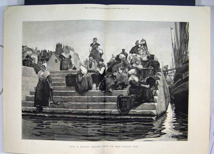 Print 1880 Women Boulogne Fishermen Waiting Boats 