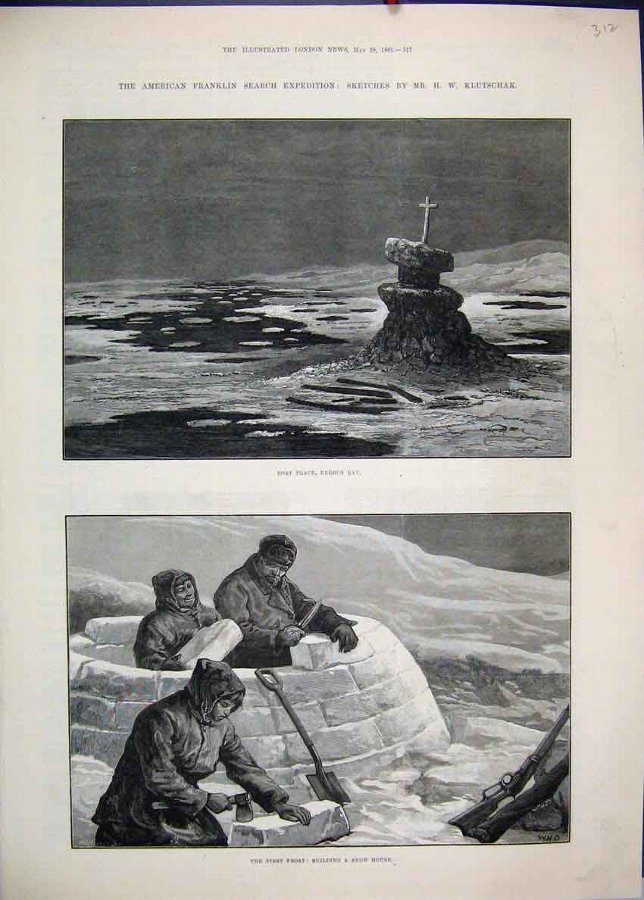 Print 1881 American Franklin Boat Place Erebus Bay