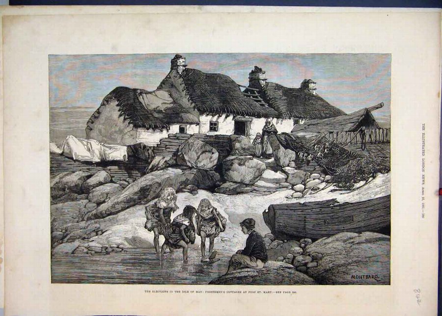 Print 1881 Elections Isle Man Fishermans Cottage P
