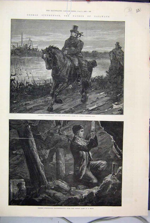 Print 1881 George Stephenson Railways Wedding Day 