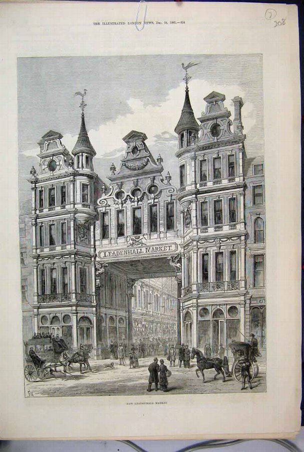 Print 1881 New Leadenhall Market Horse Carriage 08