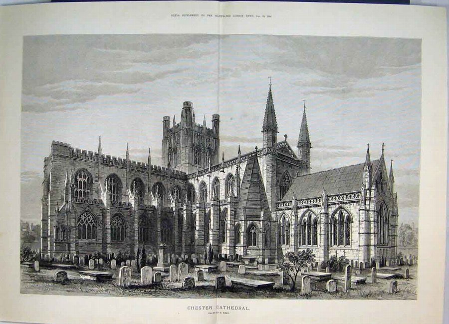 Print 1881 Outdoor Scene Chester Cathedral Gravest
