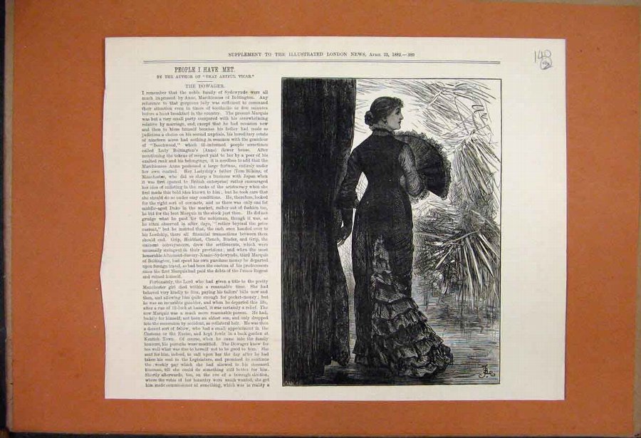 Print 1882 Beautiful Lady With Fan Fantail Dress O
