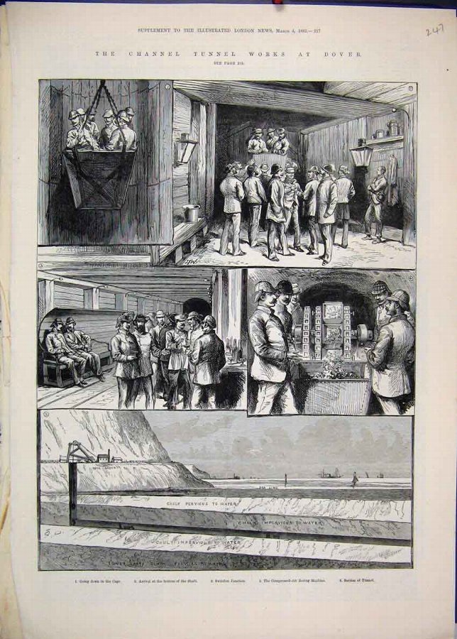 Print 1882 Channel Tunnel Works Dover Swindon Junc