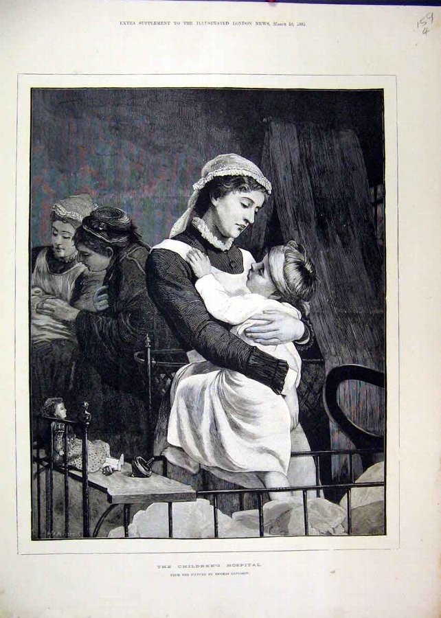 Print 1882 Childrens Hospital Nurse Carrying Baby 