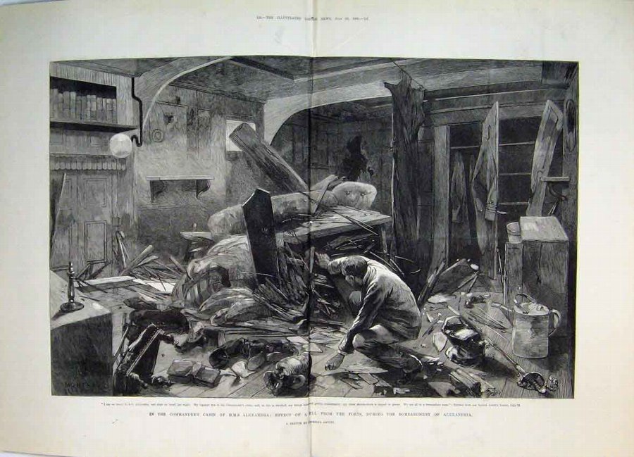 Print 1882 Commander Cabin H.M.S Alexandria Shell 