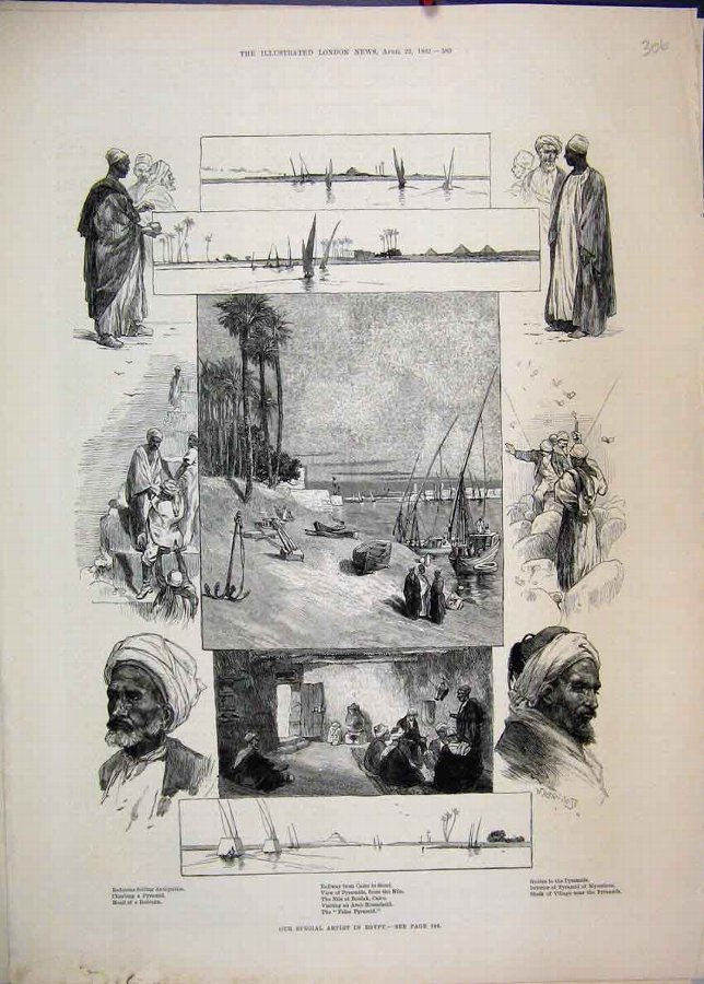 Print 1882 Egypt Railway Cairo Siout Pyramid Bedou
