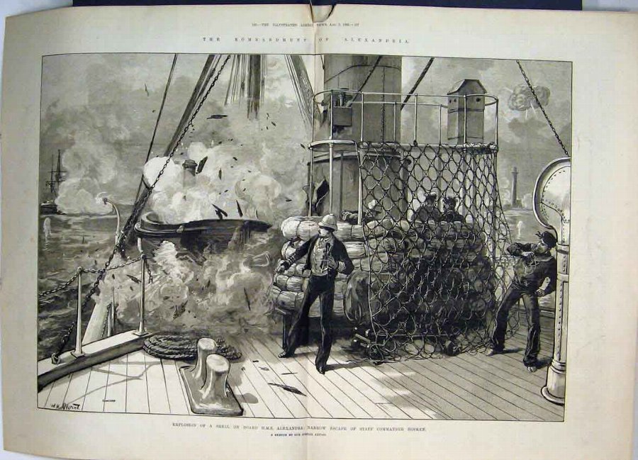 Print 1882 Explosion Shell H.M.S Alexandria Escape