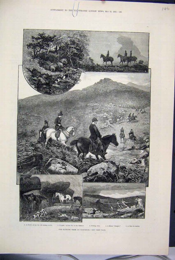 Print 1882 Harrier Week Dartmoor Horse Mining Shaf