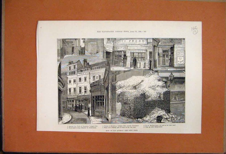 Print 1882 Old London Ludgate Hill Watch House St 