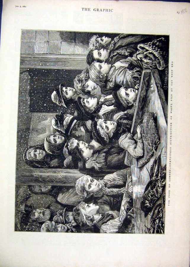 Print 1882 Poor London Distribution Fish West End 