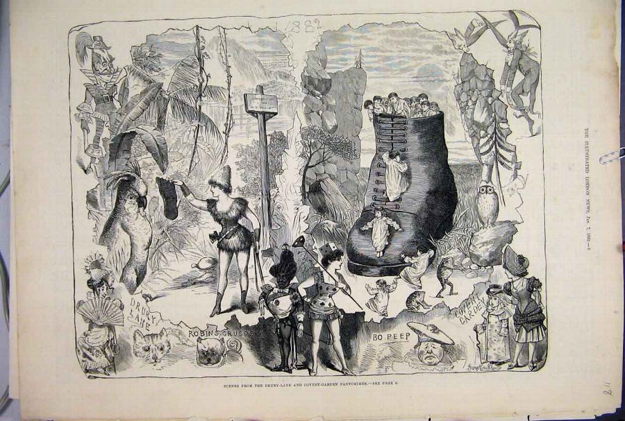 Print 1882 Scenes Drury Lane Covent Garden Pantomi