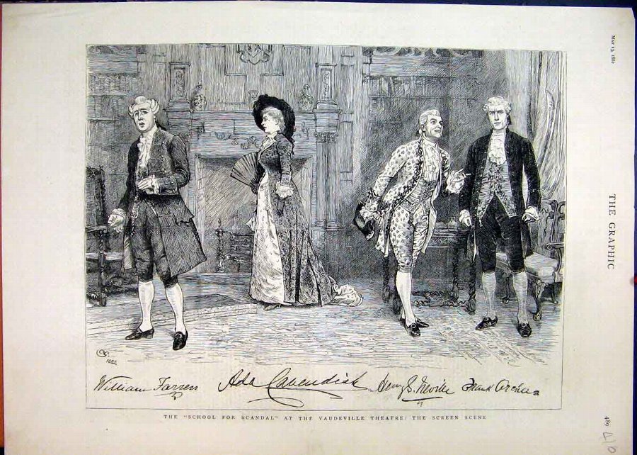 Print 1882 School Scandal Vaudeville Theatre Scree