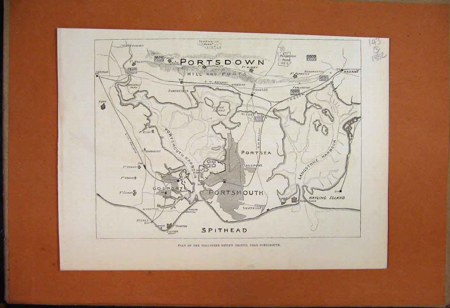 Print 1882 Spithead Portsmouth Plan Map Ground Rev