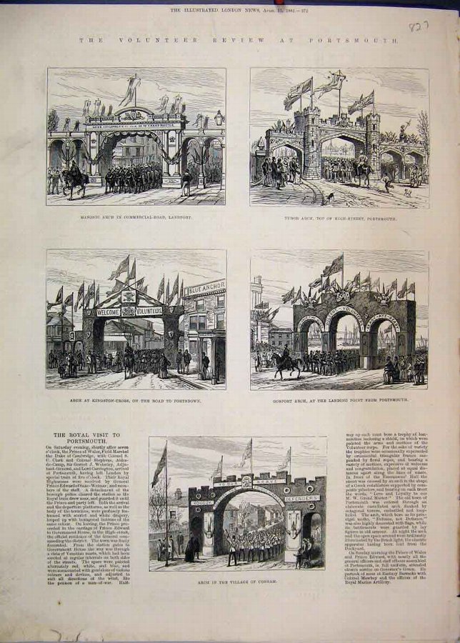 Print 1882 Volunteer Review Portsmouth Tudor Arch 