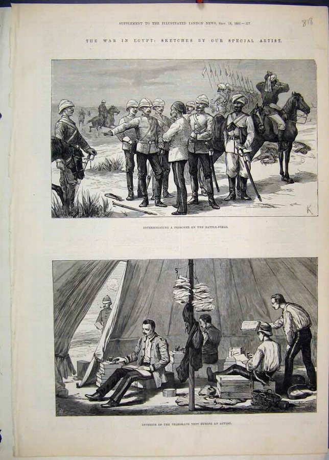 Print 1882 War Egypt Prisoner Battle Field Telegra