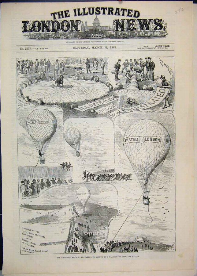 Print 1883 Brighton Review Balloon Battle 73MAR1