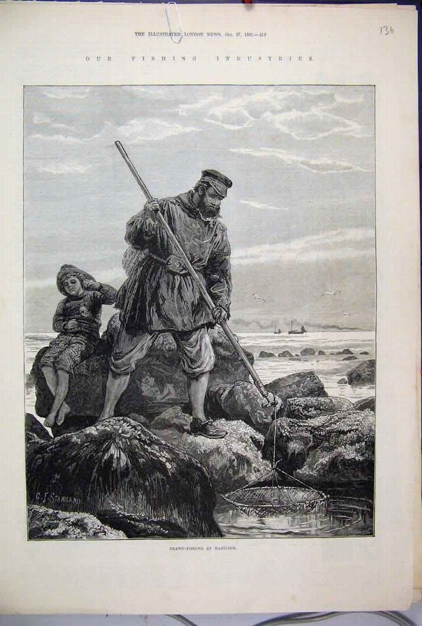 Print 1883 Fishing Industry Prawn Net Boy Hastings