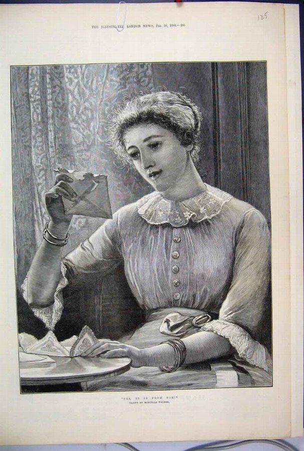 Print 1884 Woman Reading Letter Beautiful 25MAR1