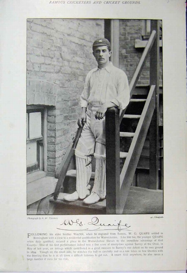 Print 1895 Cricket Sport Quaife Richard Pilling Ph