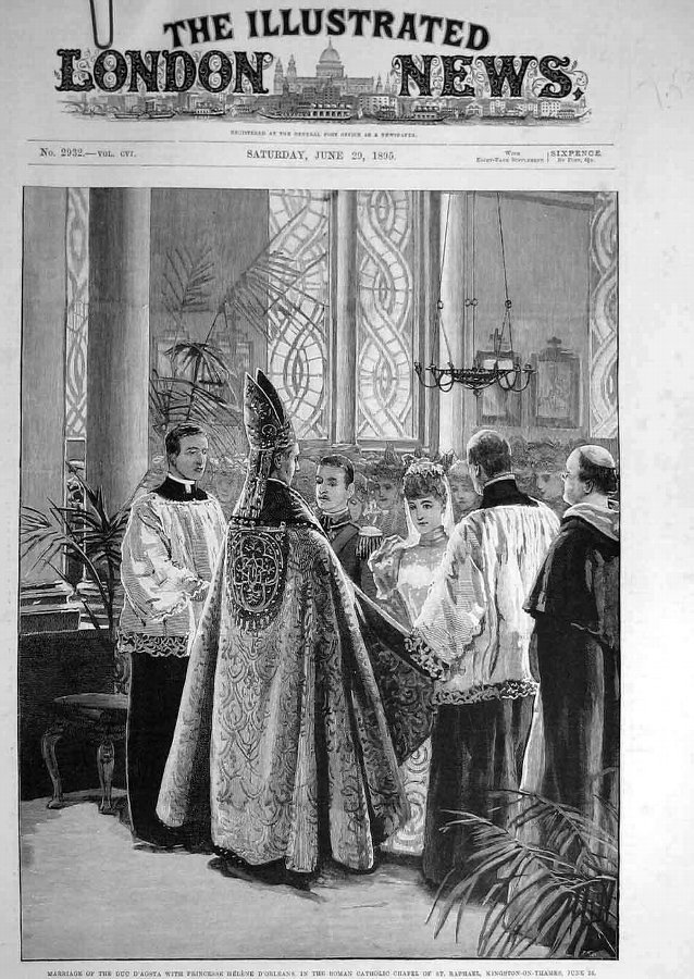 Print 1895 Marriage Duke D'Aosta Princess D'Orlean