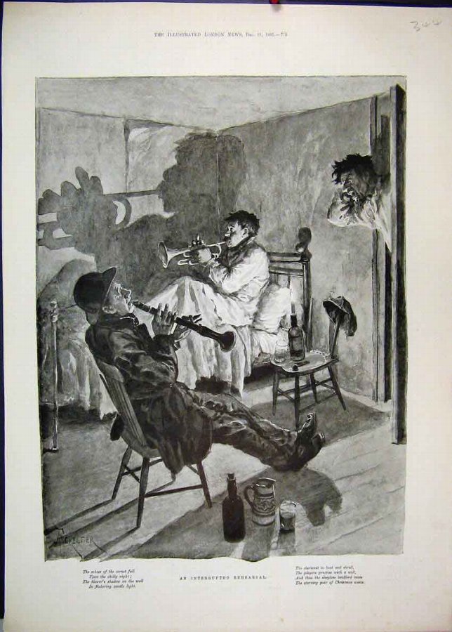 Print 1895 Men Bed Music Rehearsal Drinking Interr