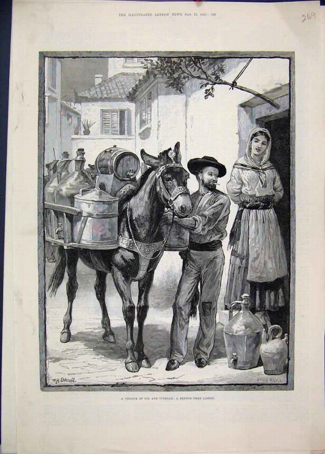 Print 1883 Vendor Oil Vinegar Donkey Lisbon Portug