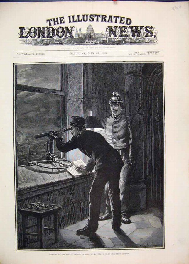 Print 1884 Burning Stadt Theatre Vienna Watchman S