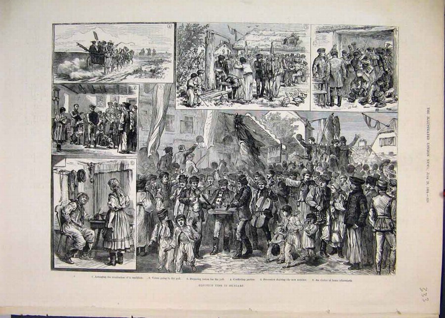 Print 1884 Election Hungary Voters Procession 33MA