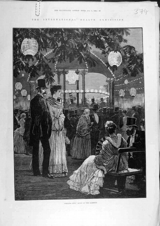 Print 1884 Evening-Fete Music Gardens Health Exhib
