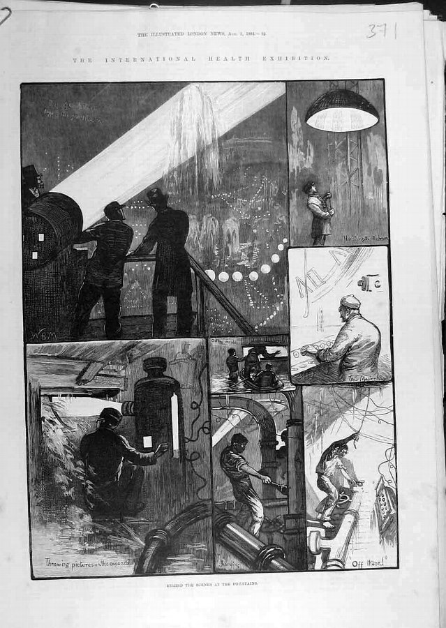 Print 1884 Health Exhibition Scenes Fountains Sket