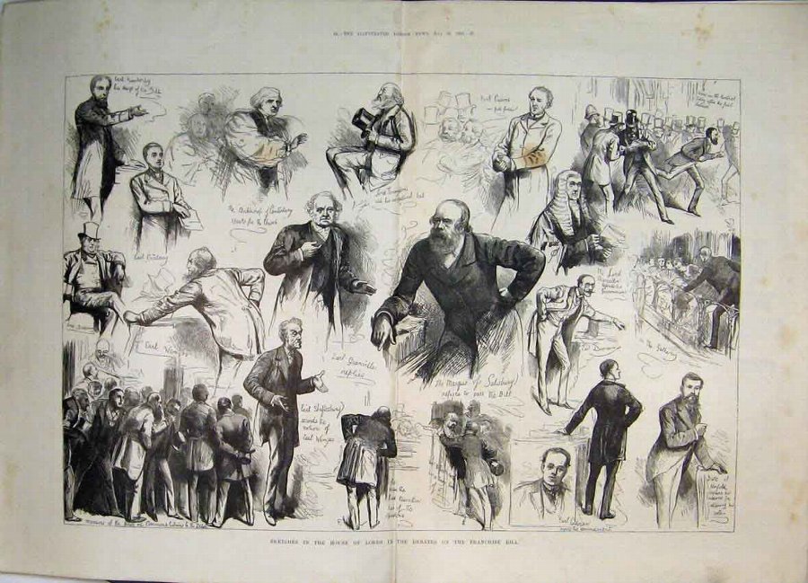 Print 1884 House Lords Sketches Debates Franchise 