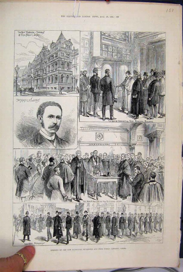 Print 1884 Municipal Building Public Library Leeds