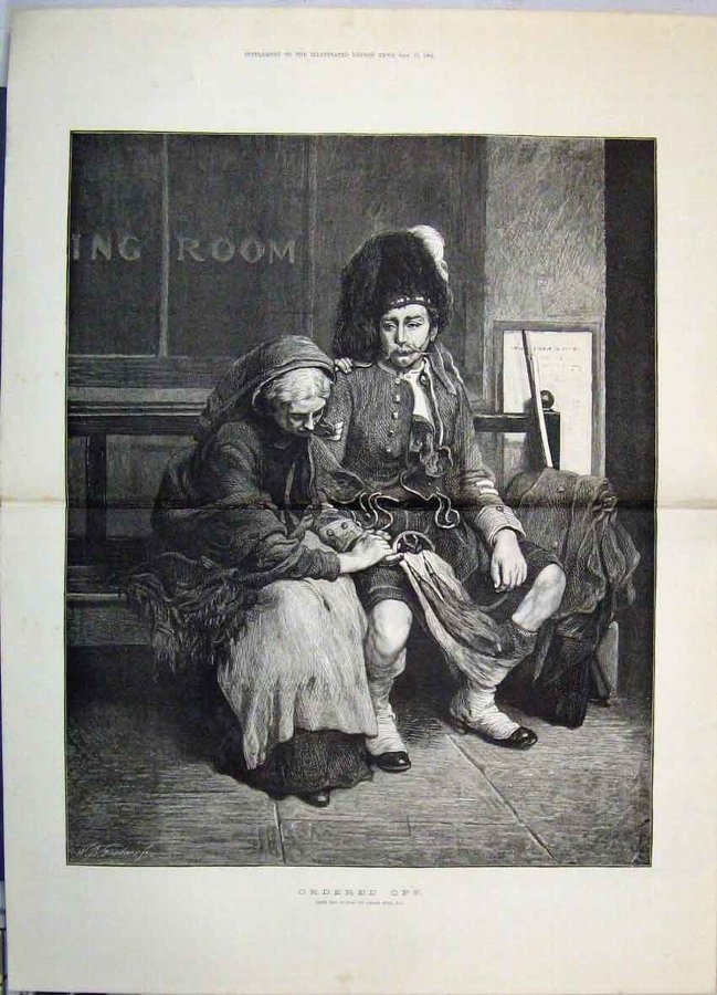 Print 1884 Scottish Soldier Kilt Woman Waiting Roo