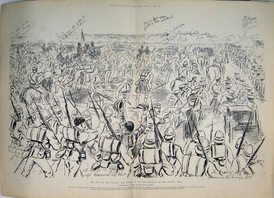Print 1884 War Soudan Battle El Teb Advance Enemy 