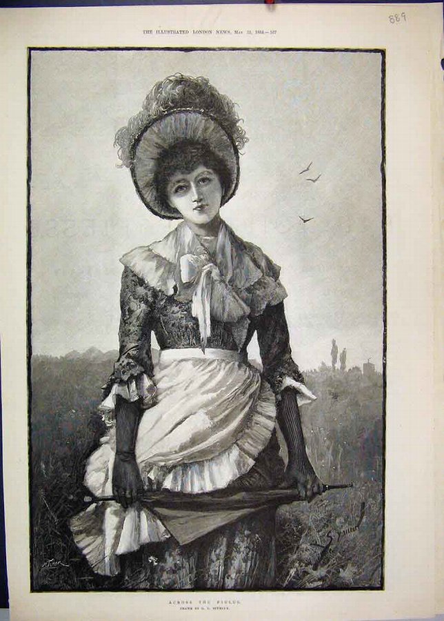 Print 1884 Woman Field Umbrella Seymour Beautiful 