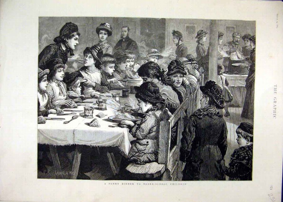 Print 1885 Penny Dinner Boarding School Children F