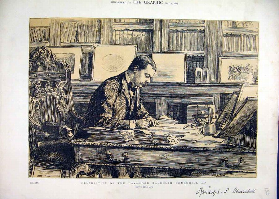 Print 1885 Sepia Celebrities Lord Randolph Churchi
