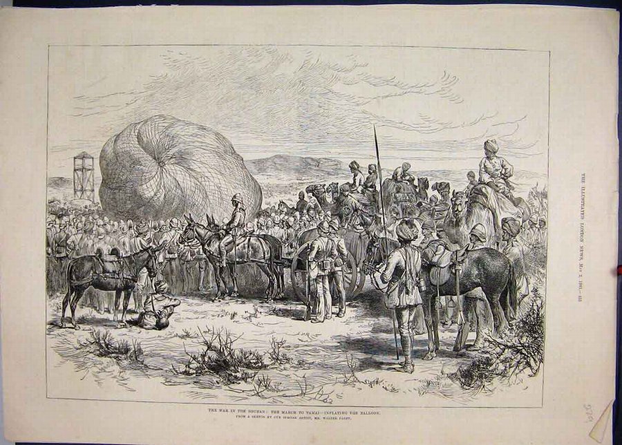 Print 1885 War Soudan March Tamai Inflating Balloo