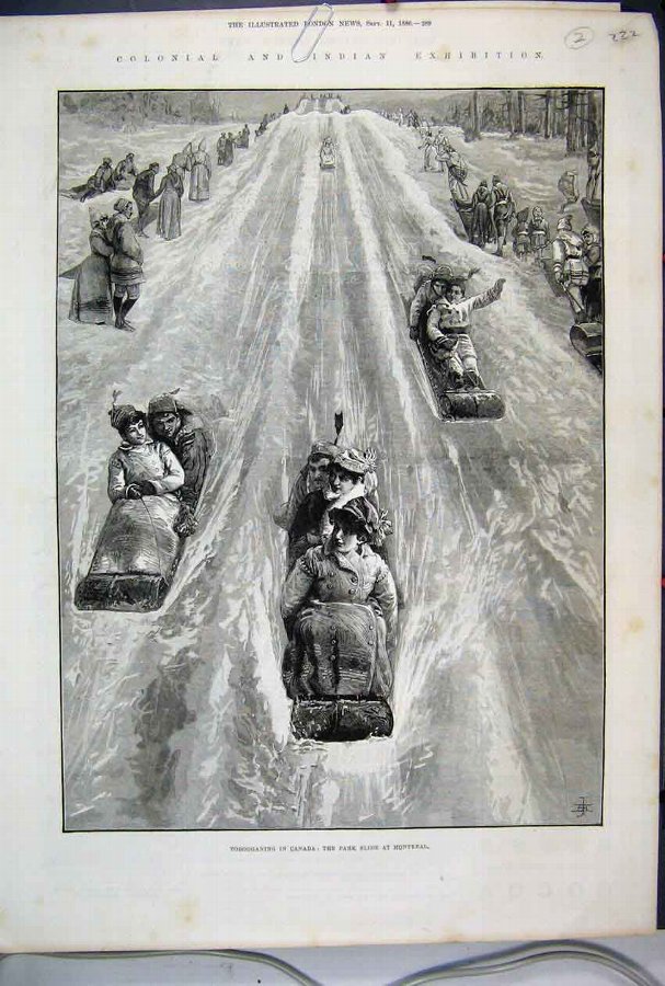 Print 1886 Colonial Indian Tobogganing Canada Mont
