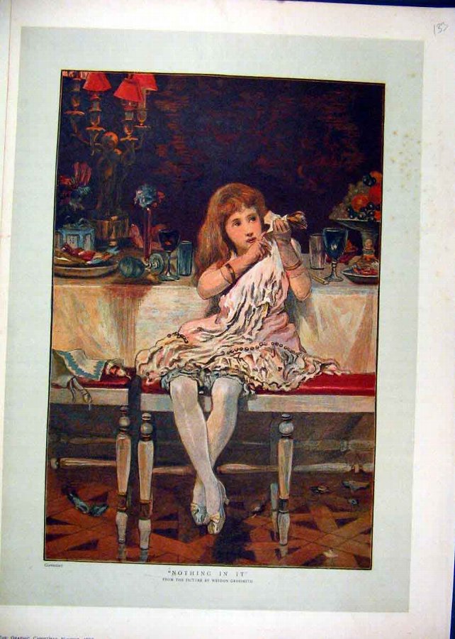Print 1886 Colour Little Girl Dinner Table 33MAR1