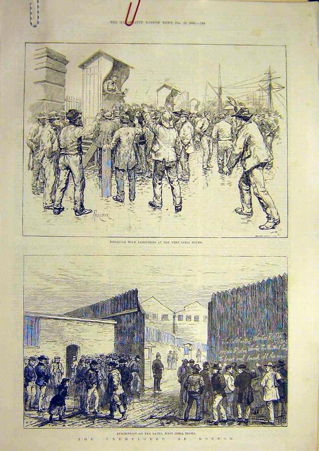 Print 1886 Unemployed London People Dock Labourers