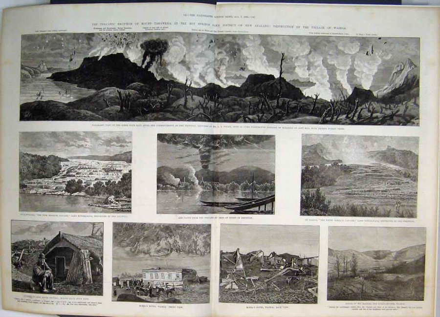 Print 1886 Volcanic Eruption Mount Tarawera New Ze