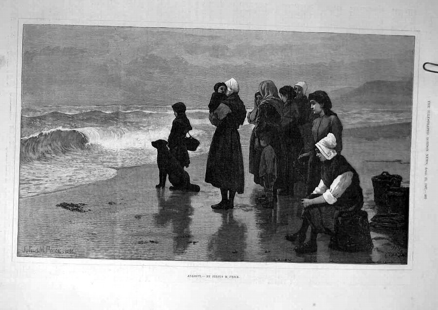 Print 1887 Anxiety Price Beach People Waiting Fine