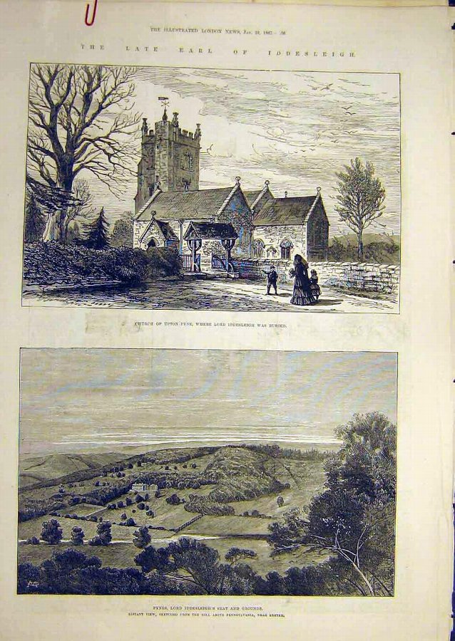 Print 1887 Church Upton Pyne Iddesleigh Exeter New