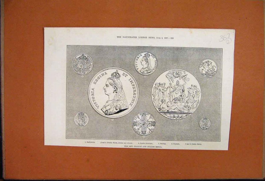 Print 1887 Coinage Jubilee Medal Half-Crown Shilli